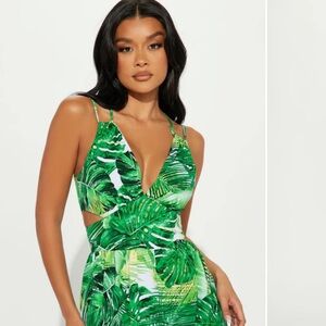 Tropical Green Leaf Print Dress